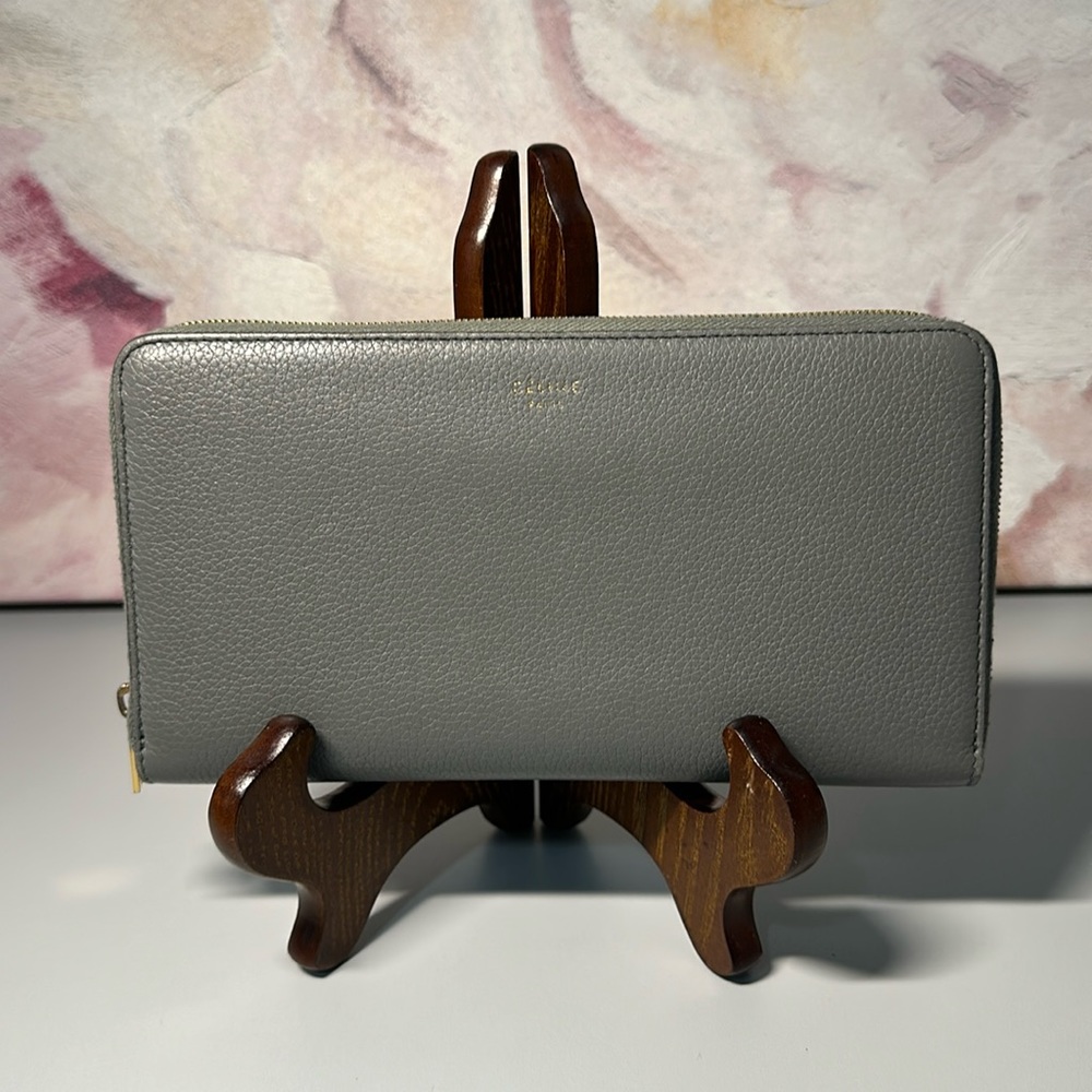 22 Celine Paris gray grained calfskin leather zip long continental wallet